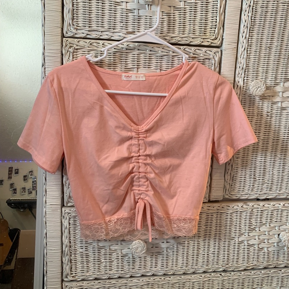 ROMWE light pink lace trim top - S